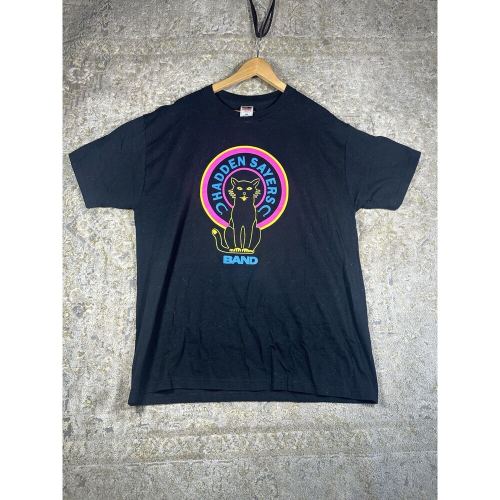 Vintage 90s Hadden Sayers Band T Shirt XL Black Cat Neon Retro Blues Rock Tee